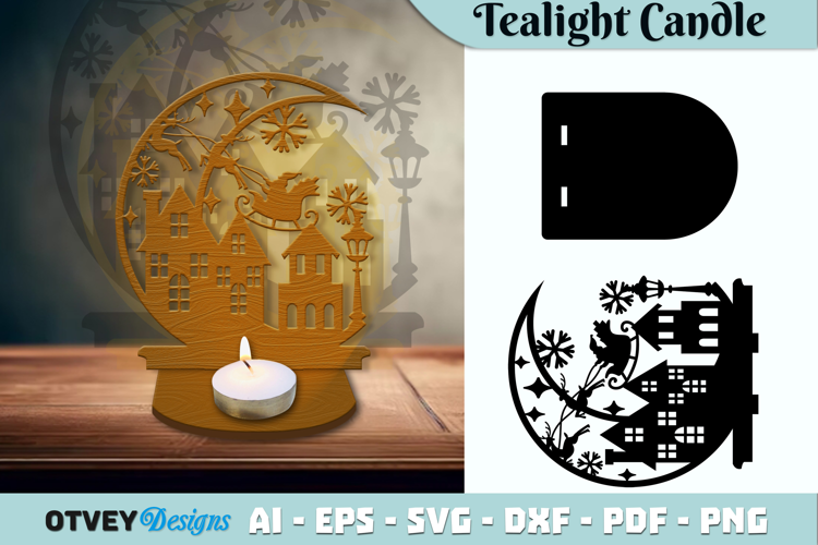 Crescent Santa Seligh Tealight Candle Holder Lasercut