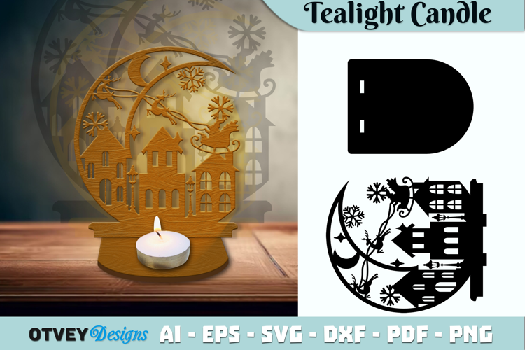 Crescent Santa Seligh Tealight Candle Holder Lasercut