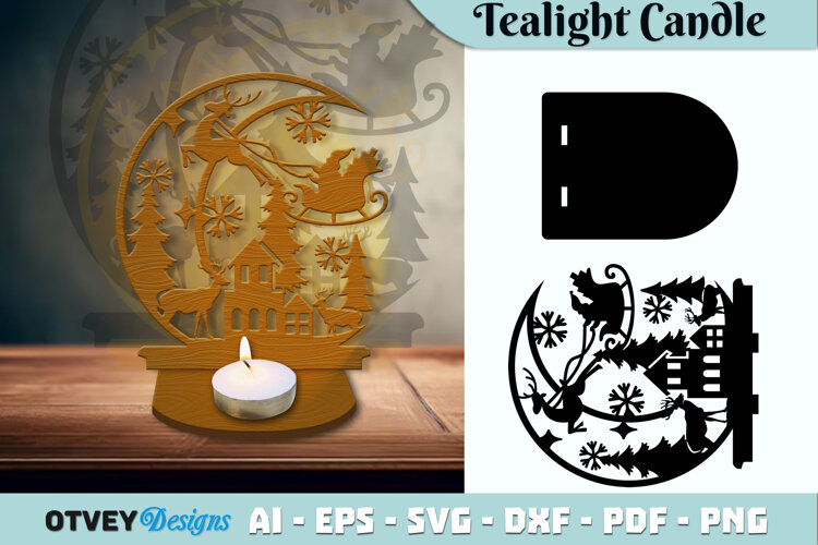Crescent Santa Seligh Tealight Candle Holder Lasercut example image 1