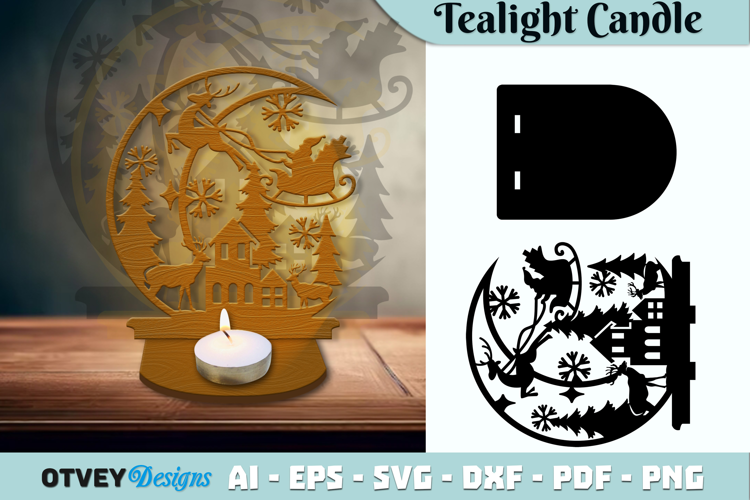 Crescent Santa Seligh Tealight Candle Holder Lasercut