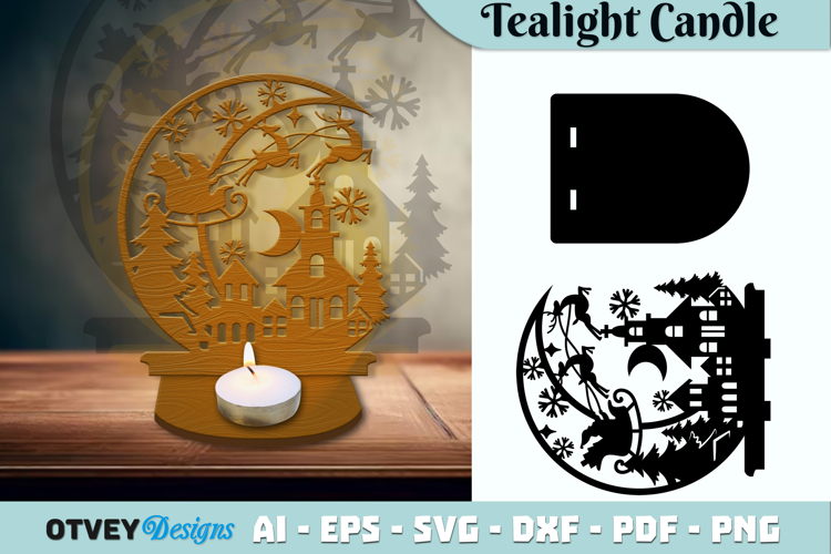 Crescent Santa Seligh Tealight Candle Holder Lasercut