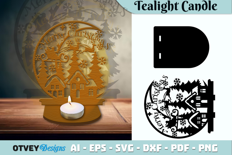 Crescent Santa Seligh Tealight Candle Holder Lasercut