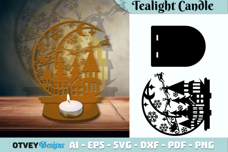 Crescent Santa Seligh Tealight Candle Holder Lasercut