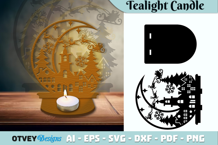 Crescent Santa Seligh Tealight Candle Holder Lasercut