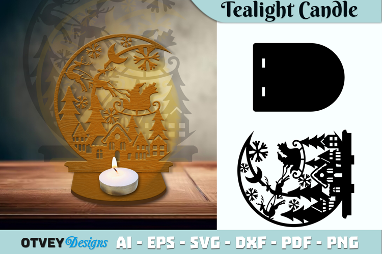 Crescent Santa Seligh Tealight Candle Holder Lasercut