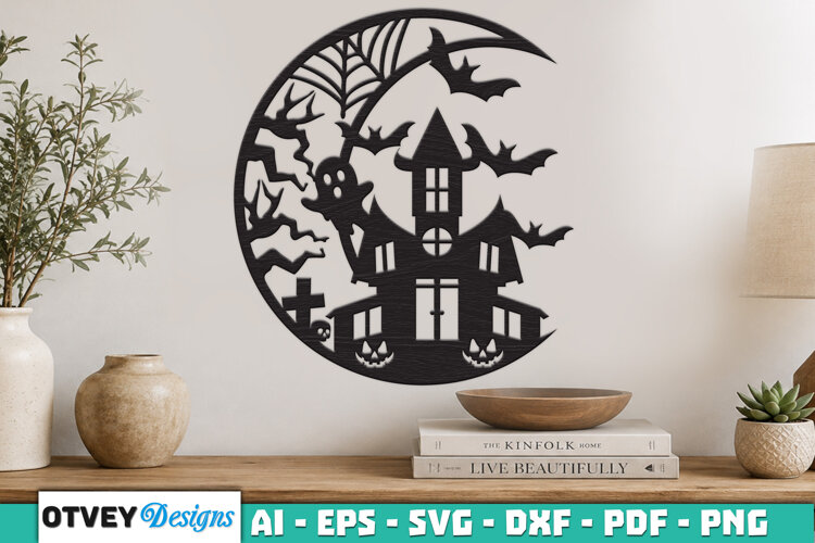 Crescent Spooky Haunted House Halloween Lasercut example image 1