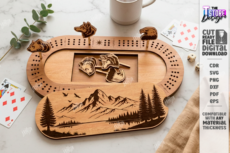 Cribbage Board Laser Cut|Board Game|Nature-Themed Engraving