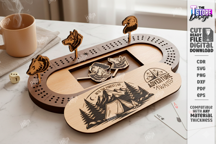 Cribbage Board Laser Cut|Board Game|Nature-Themed Engraving