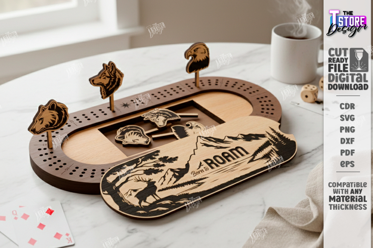 Cribbage Board Laser Cut|Board Game|Nature-Themed Engraving