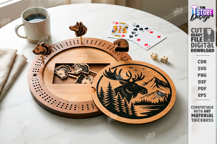 Cribbage Board Laser Cut|Board Game|Nature-Themed Engraving