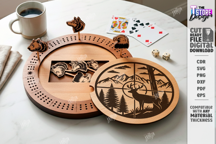 Cribbage Board Laser Cut|Board Game|Nature-Themed Engraving
