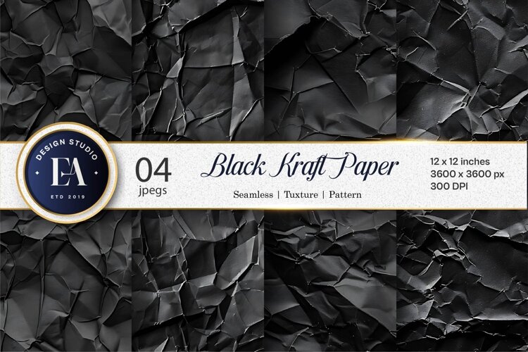 Crinkled Black Kraft Paper Texture Digital Paper example image 1