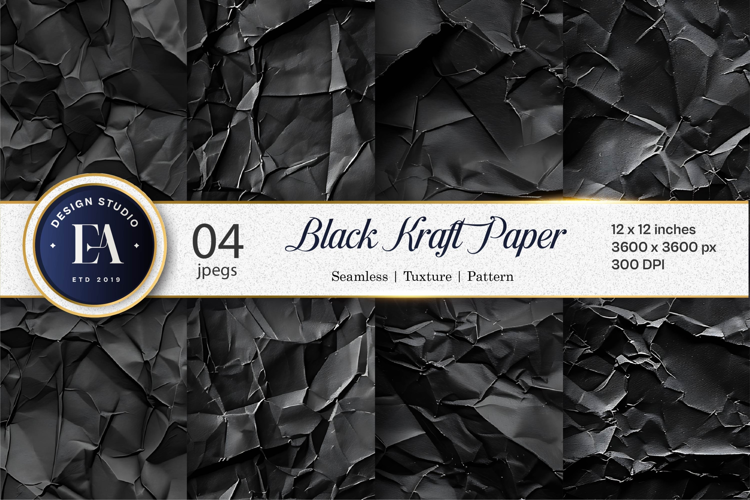 Crinkled Black Kraft Paper Texture Digital Paper