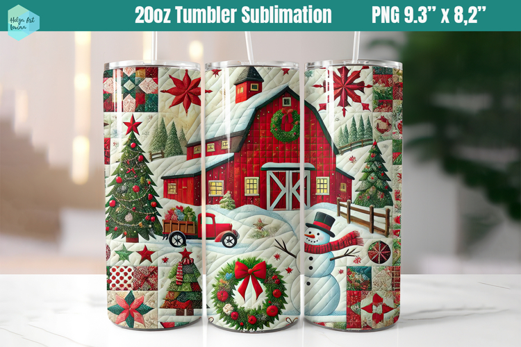 Christmas patchwork 20 OZ Skinny Tumbler Sublimation