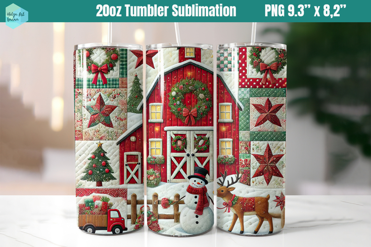 Christmas patchwork 20 OZ Skinny Tumbler Sublimation