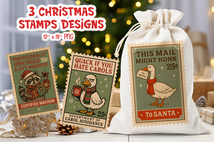 Vintage Christmas Stamps Sublimation Funny Sticker Printable