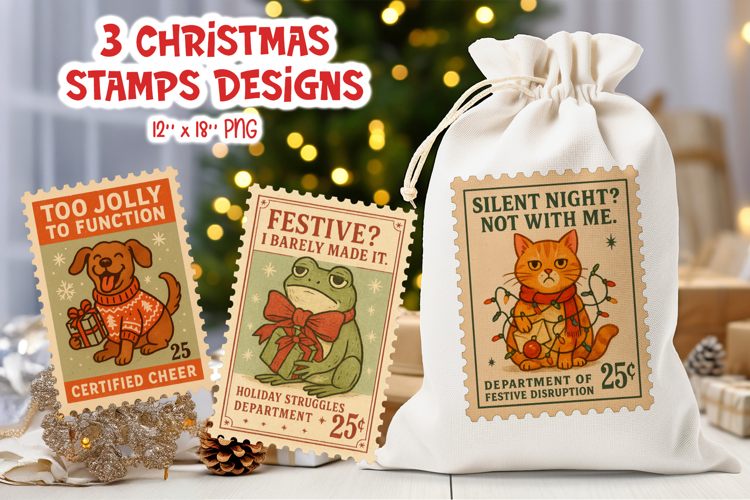 Vintage Christmas Stamps Sublimation Funny Sticker Printable
