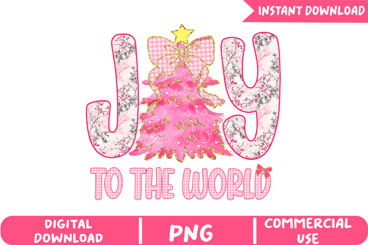 Pink Christmas Joy To The World Sublimation, Christmas Png