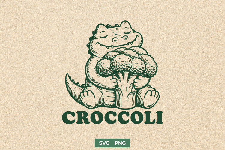 Croccoli SVG, Funny Crocodile PNG, Alligator Broccoli Design example image 1
