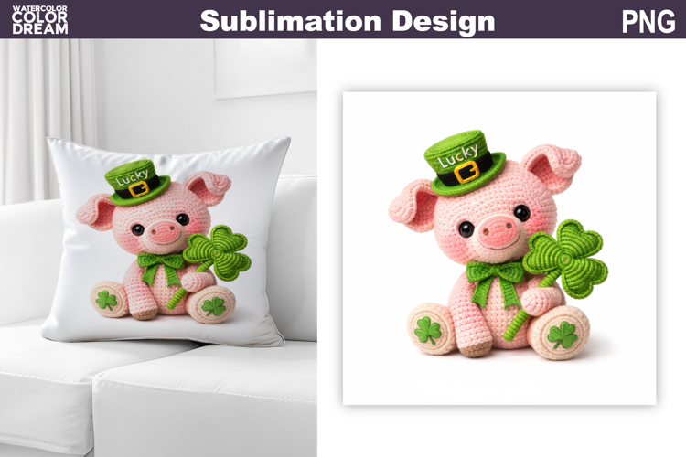 Animal St. Patric's Day Pillow Design | Crochet Pig Clover