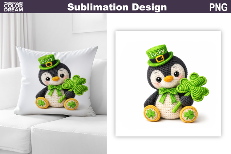 Animal St. Patrics Day Pillow | Crochet Penguin Clover