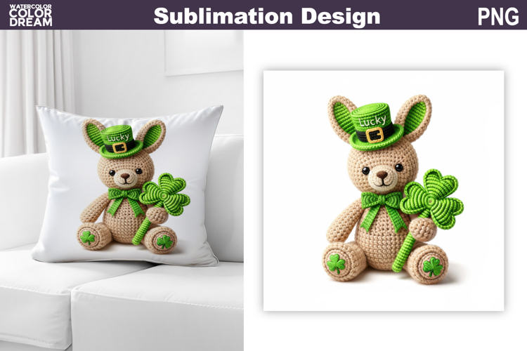Animal St. Patrics Day Pillow | Crochet Bunny Clover