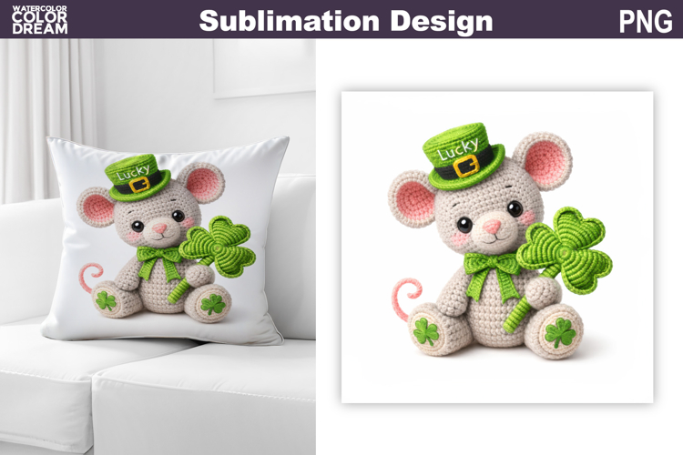 Animal St. Patrics Day Pillow | Crochet Mouse Clover
