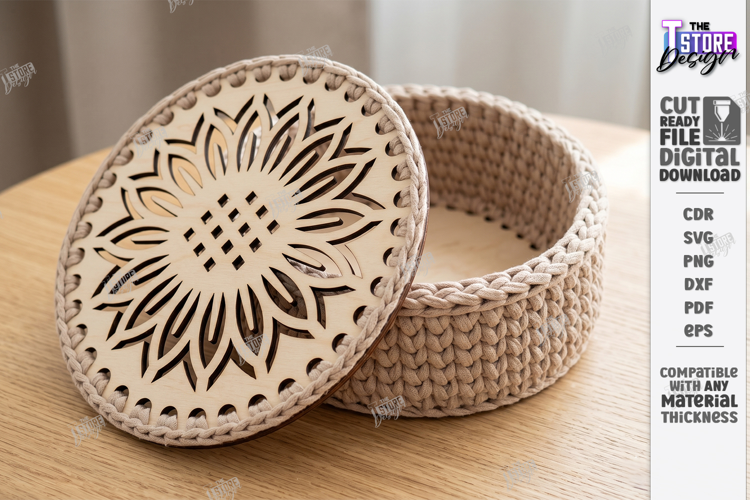 Crochet Basket Lid Laser Cut Base | Home Organization | CNC