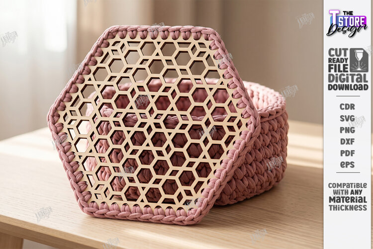 Crochet Basket Lid Laser Cut Base | Home Organization | CNC example image 1