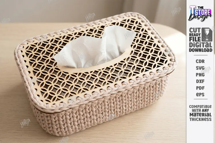 Crochet Basket Lid Laser Cut Base | Tissue Box | Home Decor