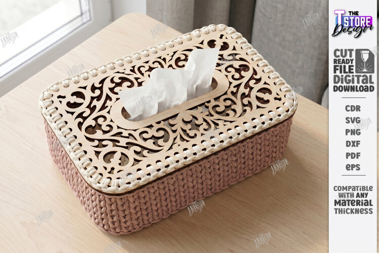 Crochet Basket Lid Laser Cut Base | Tissue Box | Home Decor example image 1