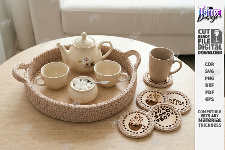 Crochet Basket Lid Laser Cut Base | Tray and Coasters | CNC example image 1