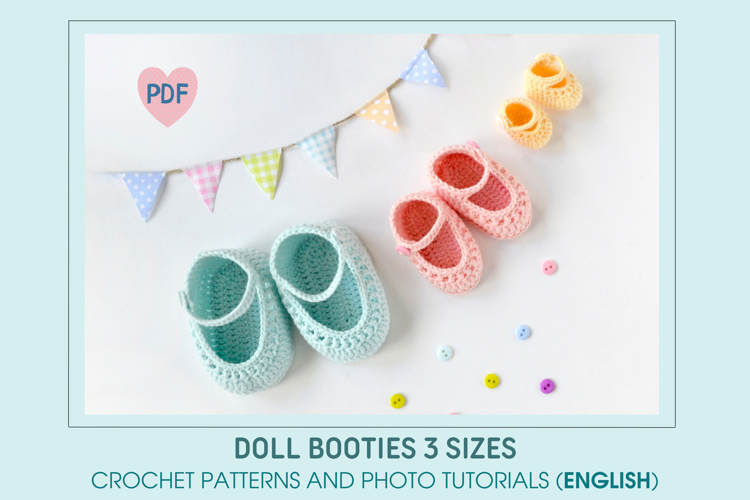DIY Crochet booties for Waldorf dolls. 3 sizes. PDF pattern