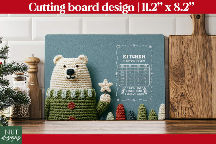Christmas cutting board, Crochet Bear Kitchen Chart PNG