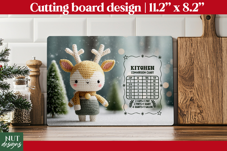 Christmas cutting board, Knitted Deer Kitchen Chart PNG