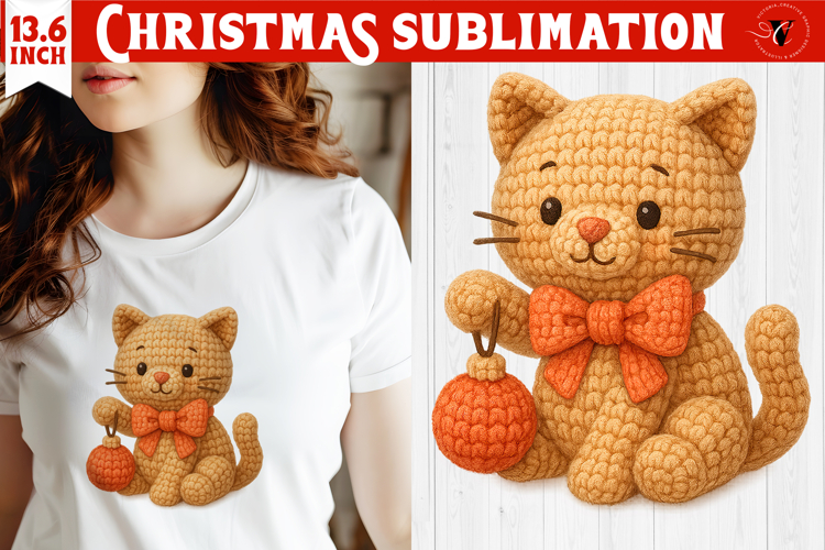 Cozy Christmas crochet sublimation | Christmas kitty