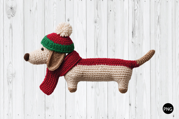 Crochet Christmas Winter Dachshund PNG, Dachshund PNG