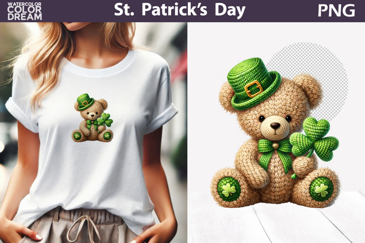 St. Patricks Day Clipart | Crochet Bear Clover Sublimation