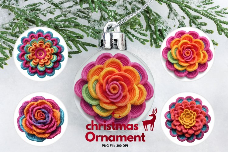 Crochet Flower Ornament Circle Christmas Tree Decorate