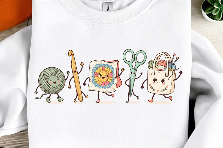 Crochet & Knitting Doodle Characters PNG