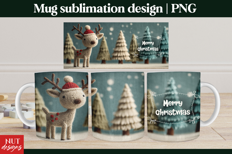 Cozy Christmas Mug Christmas Knitted Reindeer 15oz Mug PNG