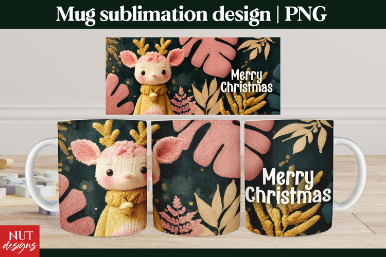 Crochet Christmas Knitted Reindeer Christmas Mug Wrap