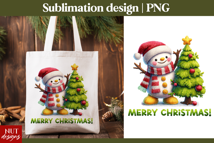 Crochet Christmas tshirt Knitted Snowman Merry Christmas PNG