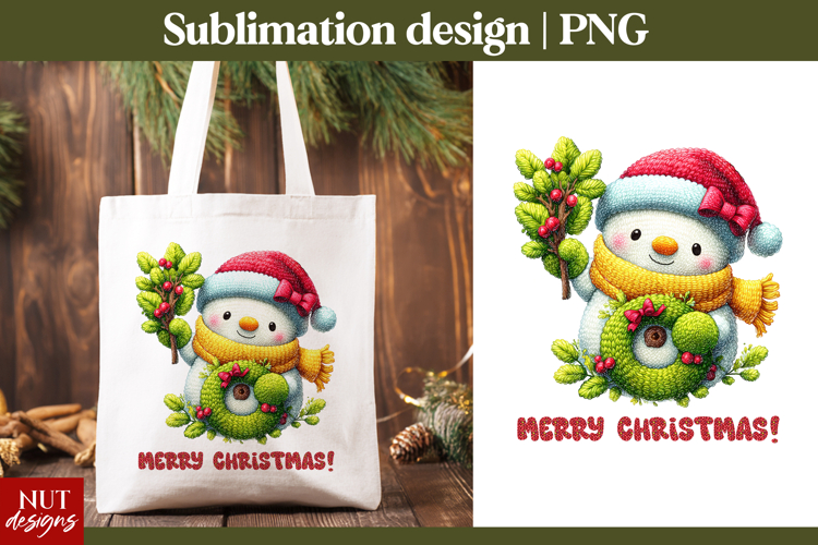 Crochet Christmas tshirt Knitted Snowman Merry Christmas PNG