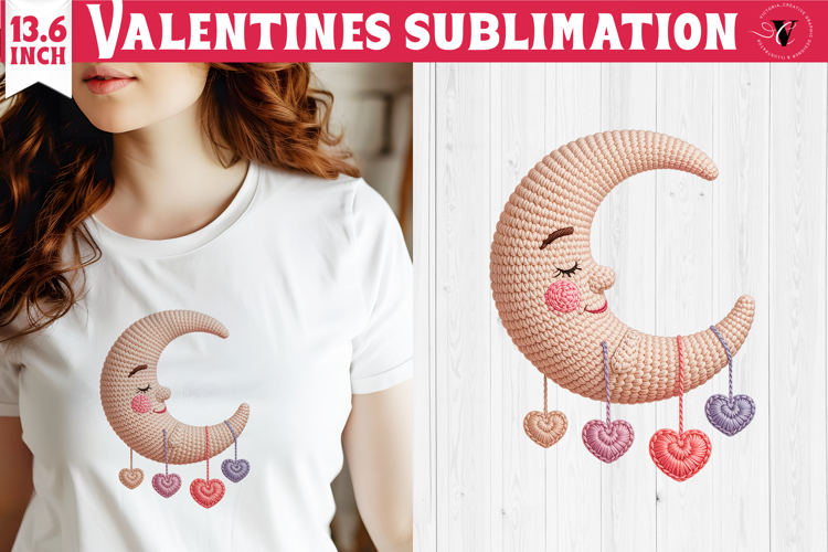 Crochet Valentine Day sublimation | Knitted moon