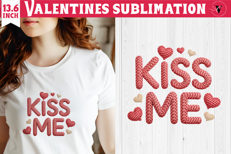 Crochet Valentines Day sublimation | Knitted Kiss Me
