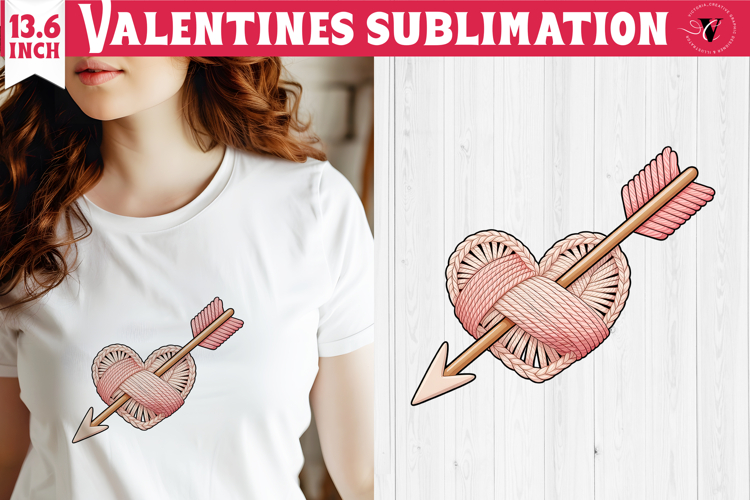 Crochet Valentines Day sublimation | Knitted heart and arrow