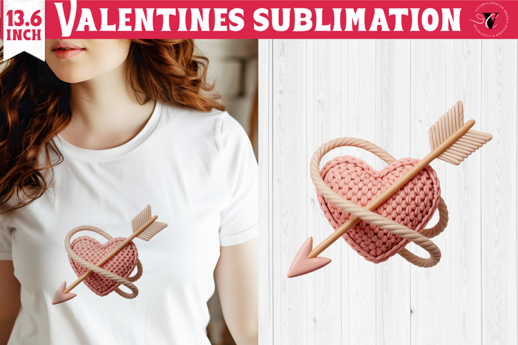 Crochet Valentines Day sublimation | Knitted heart and arrow