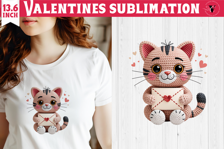 Crochet Valentines Day sublimation | Knitted Kitty
