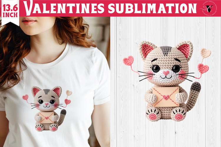 Crochet Valentines Day sublimation | Knitted Kitty